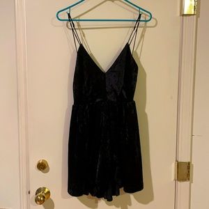 Black velvet spaghetti strap romper